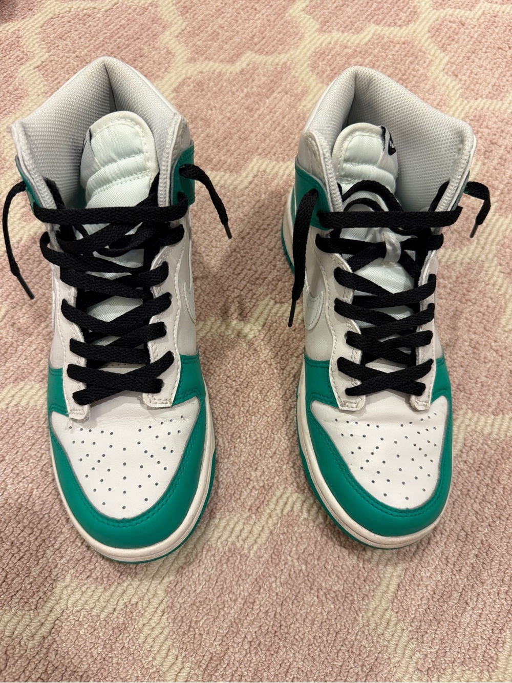 Kids Nike White & Green High-Top Sneakers